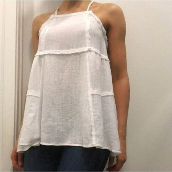 Zara TRF‎ Flowy Backless Frayed Off White Resortwear Bohochic Tank Top Medium - Picture 1 of 13